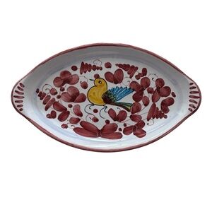 🎀 Sambuca Mario Handcrafted Ceramic Oval Dish with Bird Design